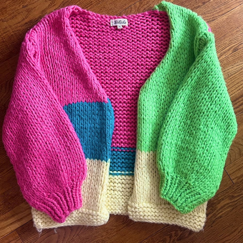 Listicle Color-Block Chunky Knit Cardigan 🩷